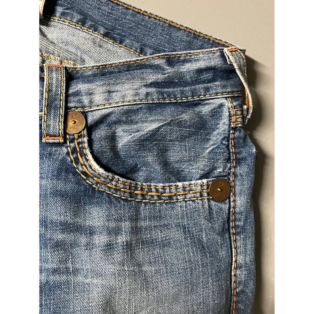 True Religion Billy Super T Mens Blue Straight Leg Jeans Size 32 Thick Stitch - Picture 7 of 15